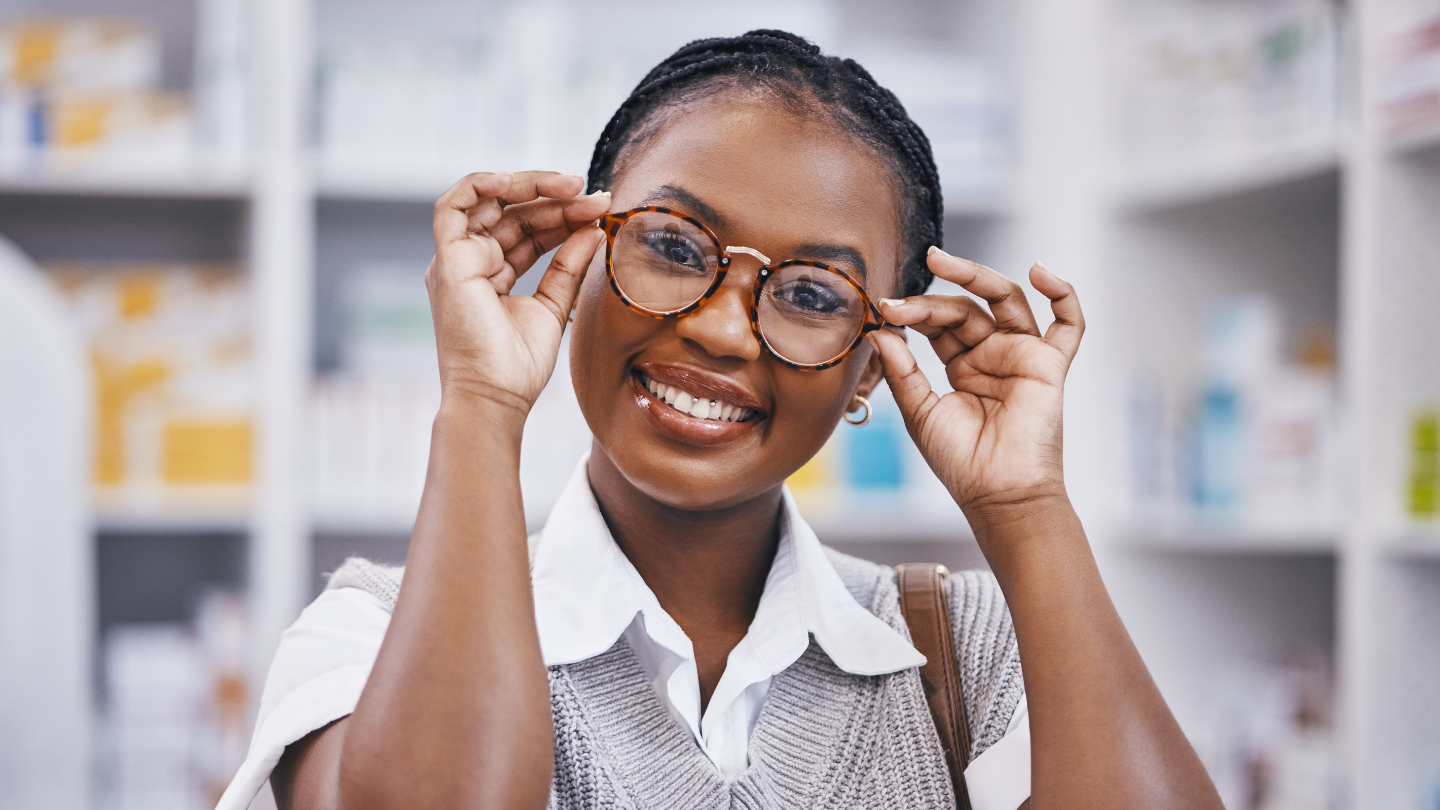 African woman wearing stylish optical frames